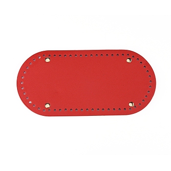 PU Leather Oval Bag Bottom, for Knitting Bag, Women Bags Handmade DIY Accessories, Red, 252x122x9.5mm, Hole: 4.5mm