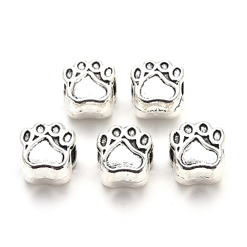 Tibetan Style Alloy European Beads Settings for Enamel, Large Hole Beads, Cadmium Free & Lead Free, Paw print, Antique Silver, 11.5x10.5x7.5mm, Hole: 5mm, about 320pcs/1000g