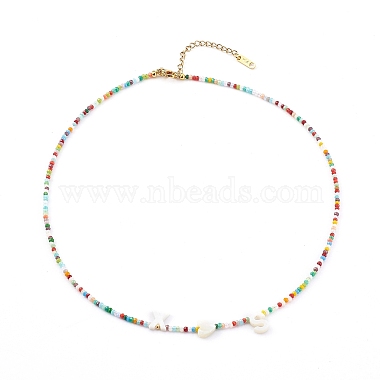 Ожерелья с подвесками из натуральных ракушек и букв(NJEW-JN03346)-2