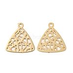 Brass Etched Metal Embellishments Charms, Long-Lasting Plated, Cadmium Free & Nickel Free & Lead Free, Triangle with Hollow Out, Light Gold, 13x12x0.3mm, Hole: 1mm(KKC-D001-26KCG)
