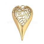 304 Stainless Steel Pendants, Heart with Flower Charms, Cut-Out, Golden, 41.5x24x5mm, Hole: 3.5mm(SA-B004-08G-C)