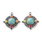 Bohemia Tibetan Style Alloy & Acrylic & Synthetic Turquoise Pendants, Flat Round Charms, Antique Silver, Light Blue, 30x27x6.5mm, Hole: 1.8mm(FIND-T074-12AS)