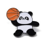 Sports Theme Panda Enamel Pins, Gunmetal Alloy Brooch for Backpack Clothes, Basketball, 26.5x29mm(JEWB-P026-A03)