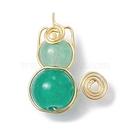 Imitation Jade Glass Beads Pendants, with Light Gold Copper Wire Wrapped, Unicorn Charms, Dark Cyan, 20x15~16x8~8.5mm, Hole: 2.5mm(PALLOY-JF02480-04)