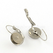 Flat Round Tray Smooth Surface 304 Stainless Steel Leverback Earring Findings, Stainless Steel Color, Tray: 10mm, 21x12mm, Pin: 0.8mm(STAS-R065-65)