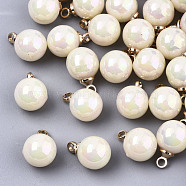 Acrylic Imitation Pearl Pendants, with Light Gold Tone Brass Loop, AB Color Plated, Round, Beige, 12x8mm, Hole: 1.6mm(OACR-N010-020D-01)