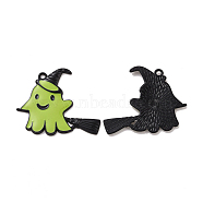 Halloween Theme Rack Plating Alloy Enamel Pendants, Ghost Charms, Electrophoresis Black, 33x39x2mm, Hole: 2mm(PALLOY-O109-49EB)