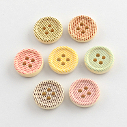 4-Hole Printed Wooden Buttons, Flat Round, Mixed Color, 15x4mm, Hole: 2mm(X-BUTT-R032-070)