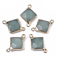 Natural Green Aventurine Links connectors, with Golden Tone Iron Edge, Faceted, Rhombus, 22~23.5x16.5x5.5mm, Hole: 1.5mm, Diagonal Length: 22~23.5mm, Side Length: 12mm(G-T131-10A)