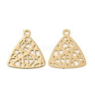 Brass Etched Metal Embellishments Charms, Long-Lasting Plated, Triangle with Hollow Out, Light Gold, 13x12x0.3mm, Hole: 1mm(KKC-D001-26KCG)