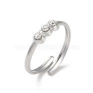304 Stainless Steel Rhinestone Cuff Rings, Round, Stainless Steel Color, Adjustable(RJEW-M171-17P)