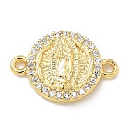 Rack Plating Brass Micro Pave Clear Cubic Zirconia Religion Virgin Mary Connector Charms, Long-Lasting Plated, Lead Free & Cadmium Free, Real 18K Gold Plated, 12x17x2.8mm, Hole: 1.6mm(KK-L224-094G-05)