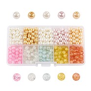 Barely Pink Mixed Baking Painted Crackle Glass & Glass Pearl Bead Sets, Round, Mixed Color, 6~6.5x5.5~6mm, Hole: 1mm, about 50pcs/compartment, 500pcs/box(HY-X0009-6mm-05)