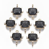 Glass Links connectors, with Brass Micro Pave Cubic Zirconia, Faceted, Cuboid, Light Gold, Black, 17.5x14x5.5mm, Hole: 1.2mm(X-GLAA-T021-10A)