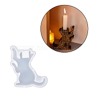 Lovely Cat Shape Candlestick Silicone Molds, Candle Holder Resin Molds, DIY Epoxy Resin Casting Mold for Taper Candles, Candle Stand Mold, White, 14.5x10.5x3.15cm, Inner Diameter: 11.9x9.2cm(SIMO-C010-01C)