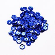 Plastic Paillette Beads, Semi-cupped Sequins Beads, Center Hole, Blue, 6~7x0.5mm, Hole: 1mm(PVC-A001-6mm-06)