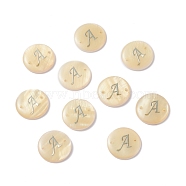 (Defective Closeout Sale: Yellowing), Freshwater Shell Links Connectors, with Platinum Brass Findings, Flat Round with Letter, Letter.A, 20x3mm, Hole: 1.4mm(SHEL-XCP0001-03G)