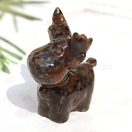 Christmas Natural Mahogany Obsidian Carved Healing Deer Figurines, Reiki Energy Stone Display Decorations, 20~30mm(WG18412-03)