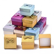 Cardboard Ring Boxes, with Bowknot Ribbon Outside and White Sponge Inside, Square, Mixed Color, 5~5.3x5~5.3x3.8~4cm(CBOX-N013-004)
