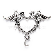 Tibetan Style Alloy Dragon Big Pendants, Dragon Heart Charms, Antique Silver, 51x62.5x3mm, Hole: 2.6mm(X-PALLOY-D027-02AS)