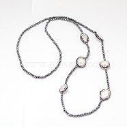 Non-Magnetic Synthetic Hematite Beaded Necklaces, with Pearl and Rhinestones, 29.13 inch(NJEW-L434-05)