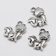 Alloy Charms, Fox, Antique Silver, 15x12x3mm, Hole: 2mm(X-PALLOY-P120-02)