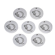 304 Stainless Steel Charms, Laser Cut, Designed Letter Engraved, Flat Round, Stainless Steel Color, Letter.Q, 14x1mm, Hole: 1.2mm(STAS-T059-26P-Q)