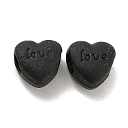 Spray Painted Alloy European Beads, Rubberized Style, Large Hole Beads, Heart with Word Love, Black, 11x11.5x8mm, Hole: 4.5mm(FIND-G064-15)
