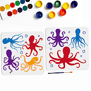 US 1 Set PET Hollow Out Drawing Painting Stencils, for DIY Scrapbook, Photo Album, Octopus, with 1Pc Art Paint Brushes, Octopus, Painting Stencils: 300x300mm, 2pcs/set(DIY-MA0004-97)