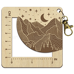 Wooden Square Frame Crochet Ruler, Knitting Needle Gauge, Moon, 7.6x7.6x0.5cm, Hole: 5mm(DIY-WH0536-003)