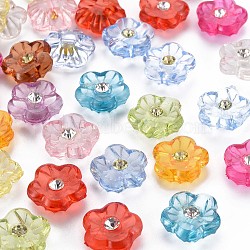 1-Hole Resin Buttons, with Crystal Rhinestone, 5 Petals Flower, Mixed Color, 15x15.5x6.5mm, Hole: 1.6mm(BUTT-N018-040)