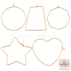 40Pcs 5 Style Brass Hoop Earring Findings, Wine Glass Charm Rings, Star & Ring & Octagon & Trapezoid, Golden, 20 Gauge, 34~37x28~40x0.8mm, Pin: 0.8mm, 8Pcs/style(KK-BBC0002-40)