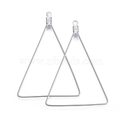 304 Stainless Steel Wire Pendants, Hoop Earring Findings, Triangle, Stainless Steel Color, 24 Gauge, 48.5x34.5x0.5mm, Hole: 1.2mm(STAS-L238-074P)