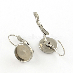 Tarnish Resistant Flat Round Tray Smooth Surface 304 Stainless Steel Leverback Earring Findings, Stainless Steel Color, Tray: 10mm, 21x12mm, Pin: 0.8mm(STAS-R065-65)