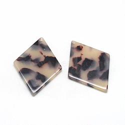 Cellulose Acetate(Resin) Pendants, Tortoiseshell Pattern, Rhombus, Antique White, 43x23.5x2.5mm, Hole: 1.5mm(KY-S115-A-A304)