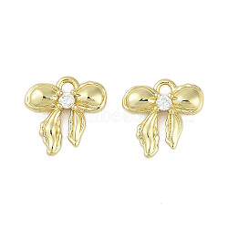 Rack Plating Brass Micro Pave Cubic Zirconia Charms, Long-Lasting Plated, Cadmium Free & Lead Free, Bowknot, Real 18K Gold Plated, 10.5x10.5x3mm, Hole: 1.5mm(KK-C082-04G)