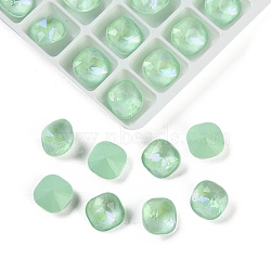 Pointed Back Glass Rhinestone Cabochons, Imitation Tourmaline, Faceted, Cube-Shaped, Green, 8x8x5mm(GGLA-S003-03D)