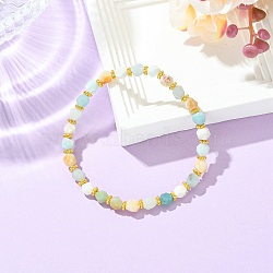 Alloy & Round Natural Flower Amazonite Beaded Stretch Bracelets for Women, Golden, Beads: 6x5x5mm, Inner Diameter: 2.36 inch(6cm)(BJEW-JB13739)