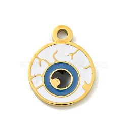 Halloween Theme Ion Plating(IP) 304 Stainless Steel Enamel Pendants, Golden, Eye, 16x12.5x1.5mm, Hole: 1.8mm(STAS-M011-04F)