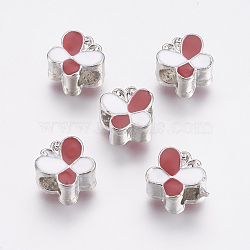 Alloy European Beads, Large Hole Beads, with Enamel, Butterfly, Platinum, Red, 11x12x8mm, Hole: 5mm(PALLOY-G230-88C)