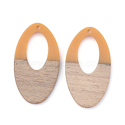 Resin & Walnut Wood Pendants, Oval, Sandy Brown, 38x21x4mm, Hole: 1.6mm(RESI-T023-08A)