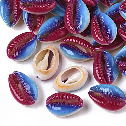 Printed Natural Cowrie Shell Beads, No Hole/Undrilled, Rainbow Style, Colorful, 18~21x12~15x7mm(X-SSHEL-R047-01-A07)