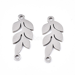 201 Stainless Steel Links Connectors, Laser Cut, Leaf, Stainless Steel Color, 19.5x8.5x1mm, Hole: 1.2mm(STAS-S080-033P)