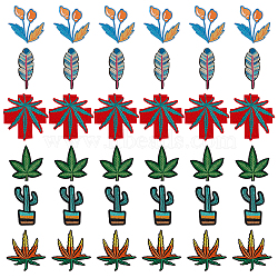 Fingerinspire 36Pcs 6 Style Polyester Fabrics Computerized Embroidery Cloth Sew on Patches, Costume Accessories, Flower & Leaf & Cactus, Mixed Patterns, 63~74x23~73.5x1.3~1.5mm, 6pcs/style(PATC-FG0001-05)