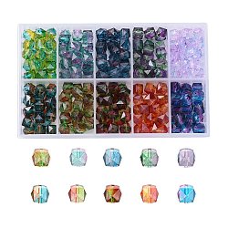 Transparent Spray Painted Crackle Acrylic Beads, Two Tone, Faceted, Polygon, Mixed Color, 10x10x9.5mm, Hole: 1.8mm, about 23~27pcs/color, 230~270pcs/box(ACRP-YW0001-02)