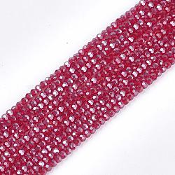 Electroplate Glass Bead Strands, Pearl Luster Plated, Faceted(32 Facets), Round, Dark Red, 4mm(EGLA-R015-4mm-4)