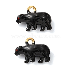 304 Stainless Steel Enamel Pendants, Bear Charms, Ion Plating(IP), Golden, Black, 10x14x4.5mm, Hole: 1.5mm(SA-L002-05G)