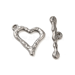 Non-Tarnish 304 Stainless Steel Toggle Clasps, Heart, Stainless Steel Color, Heart: 20x20x3mm, Hole: 3x2mm, Bar: 7.5x29x3mm, Hole: 2mm(STAS-Q324-13P)