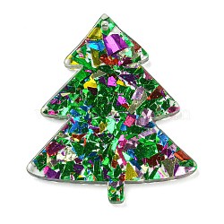 Acrylic Pendants, with Paillette Power inside, Christmas Tree Charms, Green, 39x33x2.5mm, Hole: 1.5mm(OACR-M009-01B)