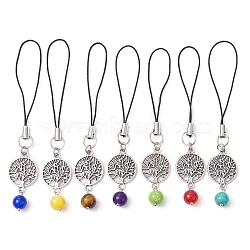 Natural & Synthetic Gemstone  Mobile Straps, with Alloy Charms, Tree of Life, Mixed Color, 9.3~10.15cm(HJEW-JM01469)